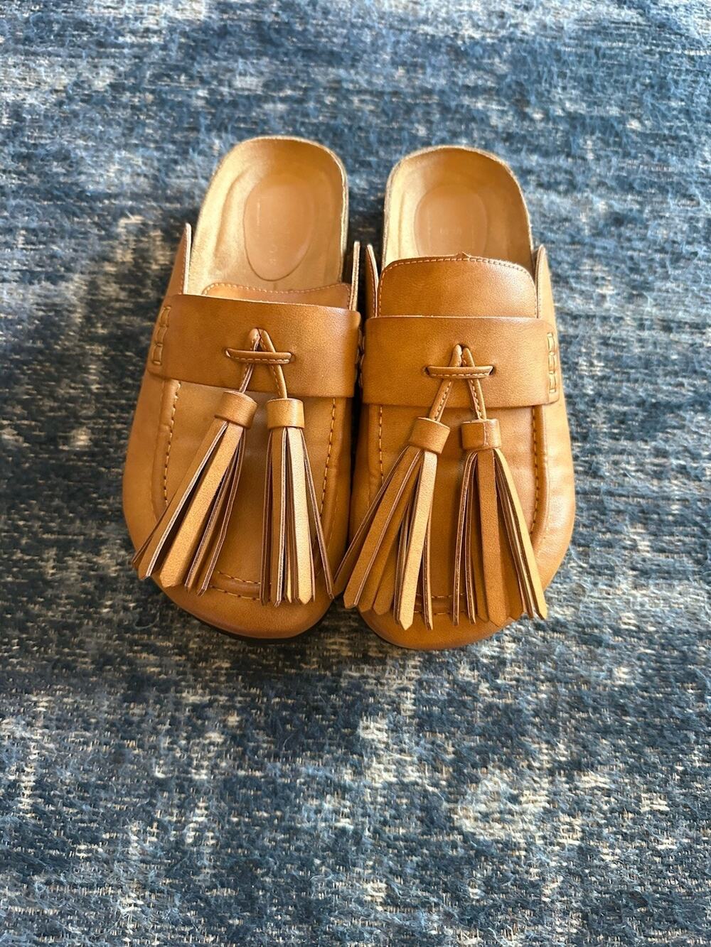 Shu Shop Ariana Mule Chunky Tassel Loafers Size 6 Tan Slip On Corkbed Comfort